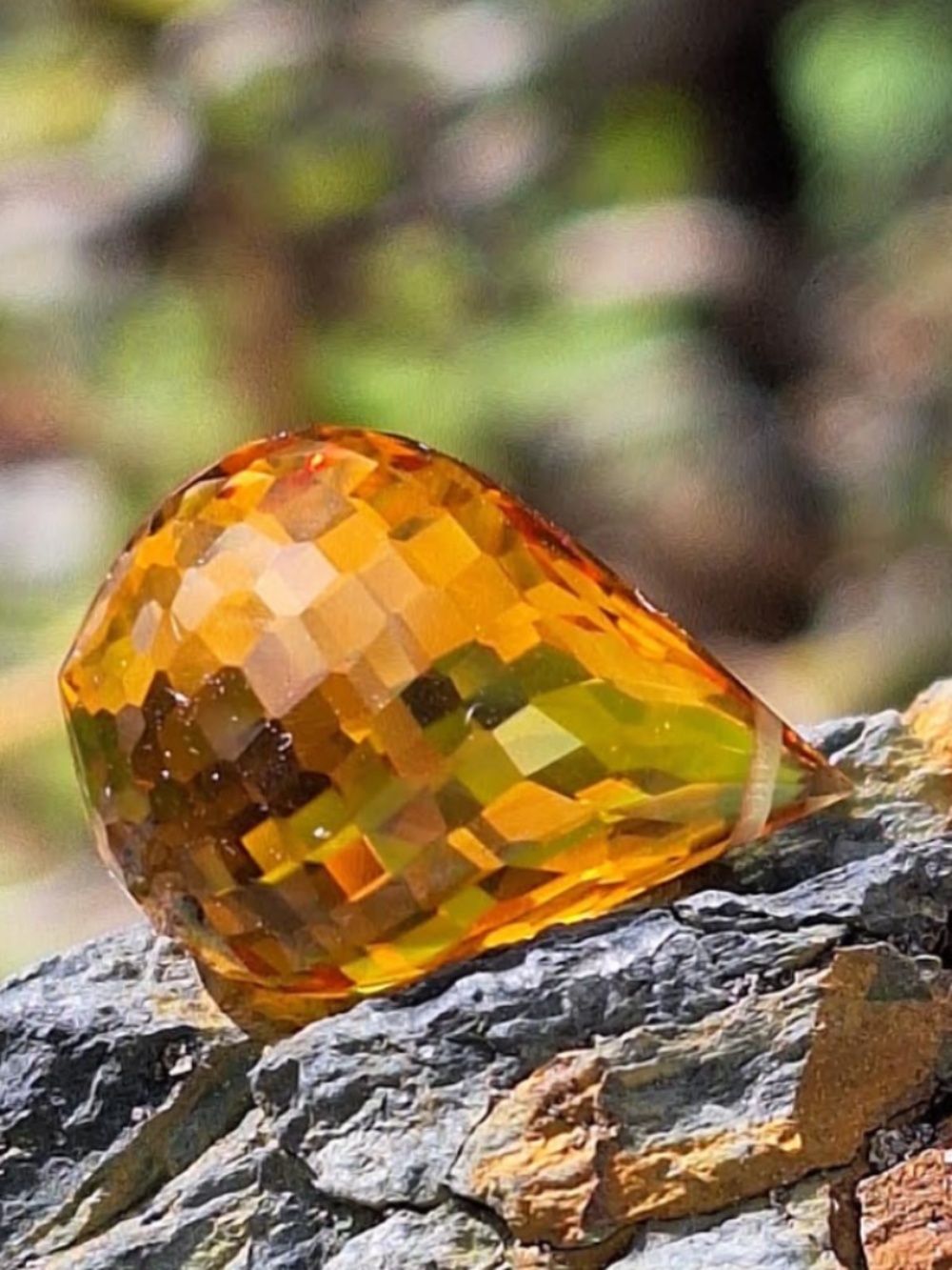 20 Carat Citrine Briolette, NWT, Drilled, 21mmx12mm
